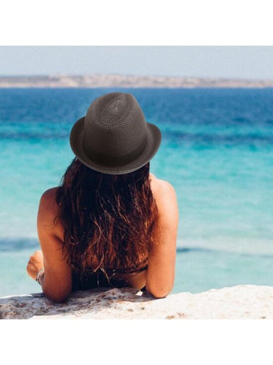 Stylish Women\'s Straw Sun Hat - Short Brim Panama Fedora, Roll-Up Beach Cap, UPF main image 4